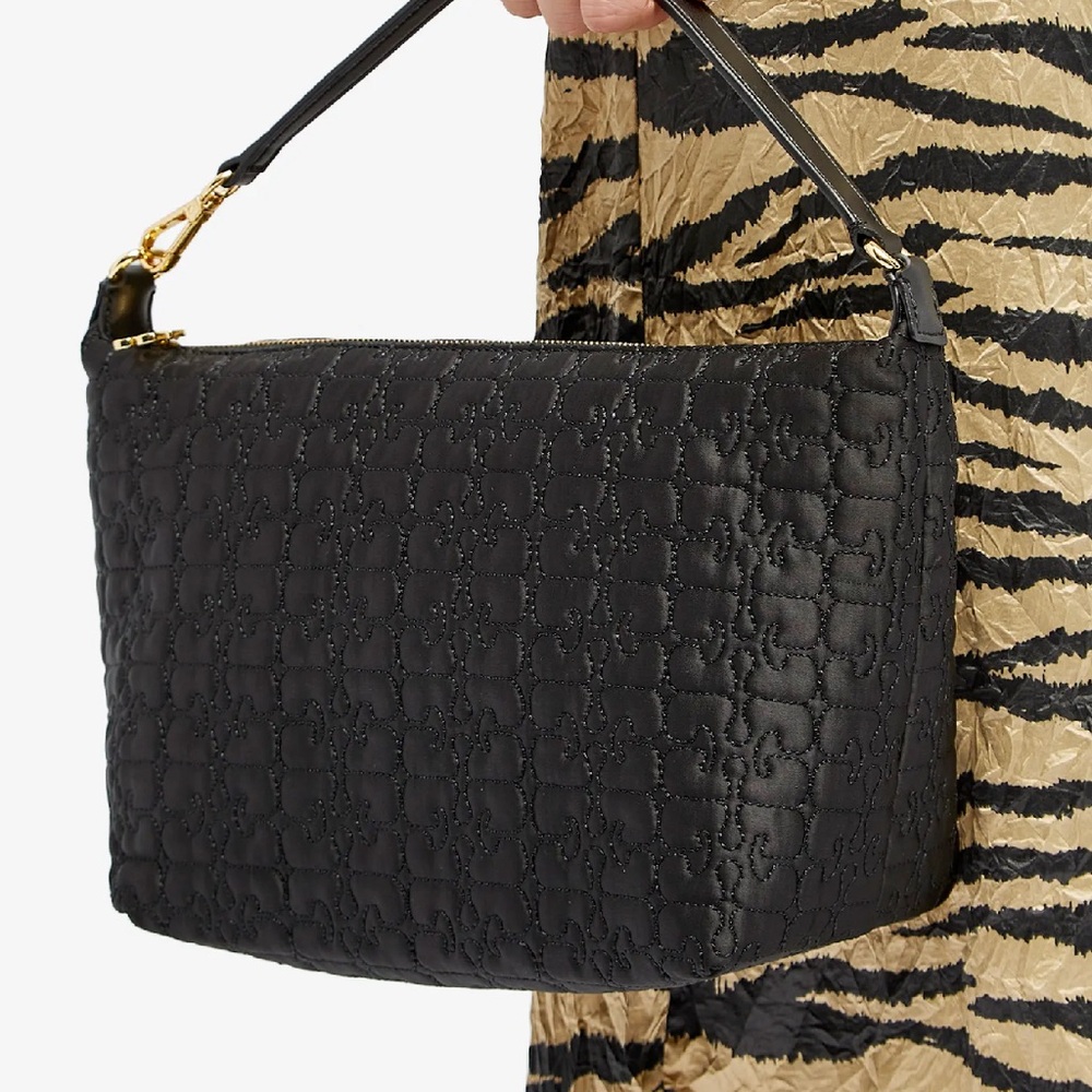 GANNI black medium satin butterfly pouch